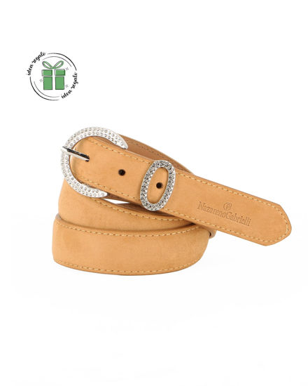 Immagine di NAZARENO GABRIELLI - Cinta ocra scamosciata da donna con passante e fibbia in strass