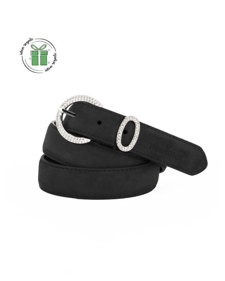 Immagine di NAZARENO GABRIELLI - Cinta nera scamosciata da donna con passante e fibbia in strass