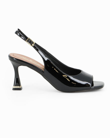 Immagine di LADY GLOBO - Décolleté slingback nera in vernice con sottopiede in VERA PELLE e punta aperta quadrata, tacco 7CM