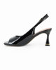 Immagine di LADY GLOBO - Décolleté slingback nera in vernice con sottopiede in VERA PELLE e punta aperta quadrata, tacco 7CM