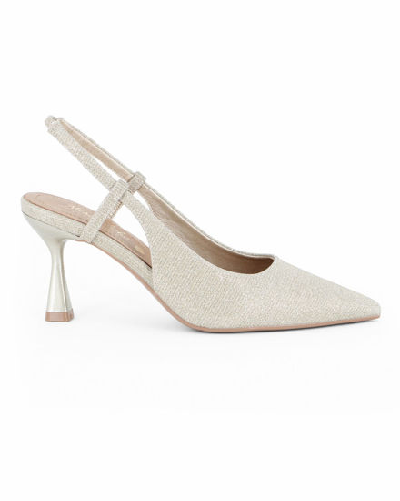 Immagine di MISS GLOBO - Décolleté slingback platino in lurex con sottopiede in VERA PELLE, tacco 7,5CM