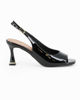 Immagine di MISS GLOBO - Décolleté slingback nera in vernice con sottopiede in VERA PELLE e punta aperta quadrata, tacco 7,5CM