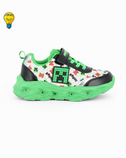 Immagine di MINECRAFT - Sneakers verde e nera da bambino con strappo e luci, numerata 26/32
