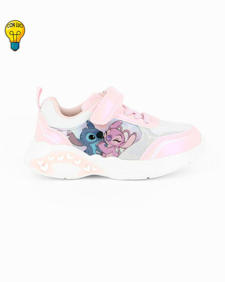 Immagine di STITCH - Sneakers bianca e rosa da bambina con strappo e luci, numerata 25/31