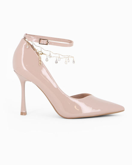 Immagine di MISS GLOBO - Décolleté nude in vernice con cavigliera gioiello e scollo laterale, tacco 9,5CM