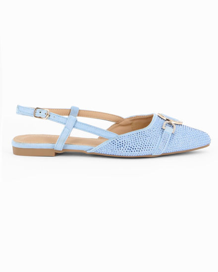 Immagine di MY JEWELS - Ballerina slingback celeste scamosciata a punta con morsetto e strass