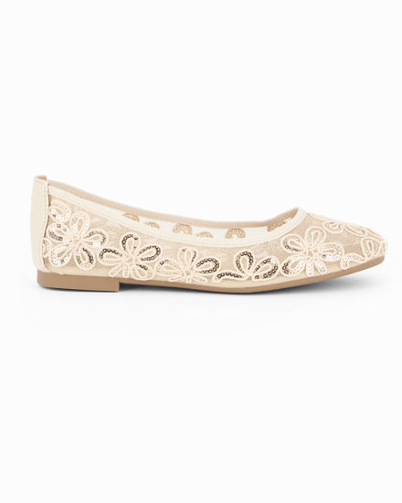 Immagine di MY JEWELS - Ballerina beige a rete con fiori e paillettes