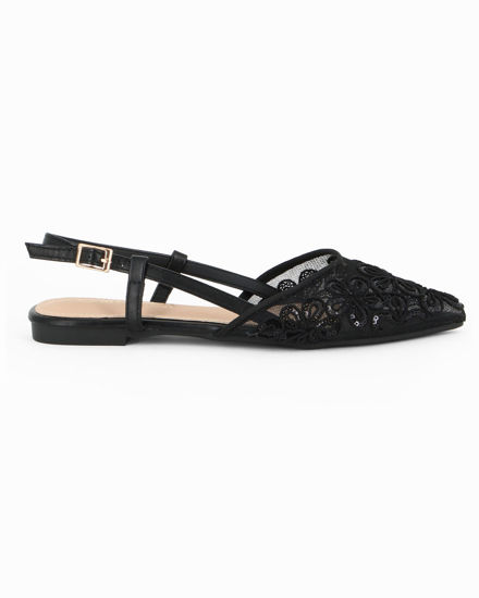 Immagine di MY JEWELS - Ballerina slingback nera a rete con fiori e paillettes
