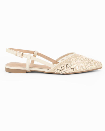 Immagine di MY JEWELS - Ballerina slingback beige a rete con fiori e paillettes