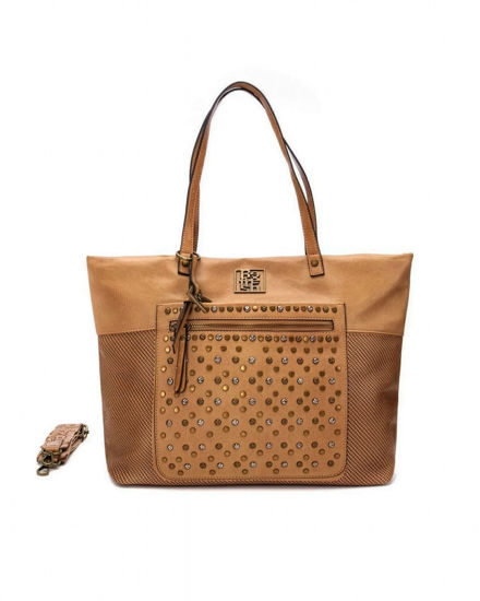 Immagine di REFRESH - Borsa shopping camel con borchie, tracolla removibile