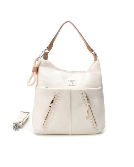 Immagine di REFRESH - Borsaa spalla bianca con tasche frontali e moschettone con ciondoli, tracolla removibile