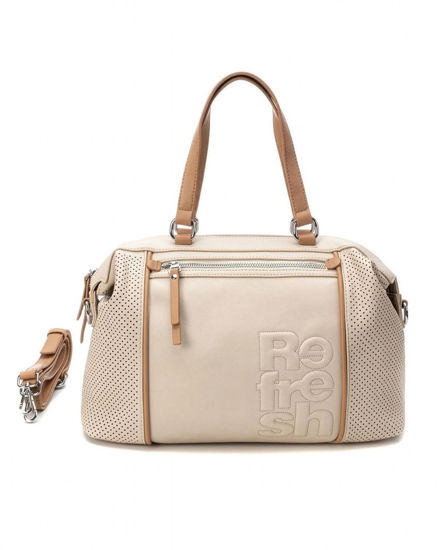 Immagine di REFRESH - Borsa a mano beige con logo in rilievo e inserti traforati, tracolla removibile