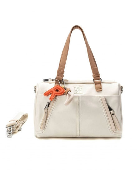 Immagine di REFRESH - Borsa due manici bianca con tasche frontali e moschettone con ciondoli, tracolla removibile