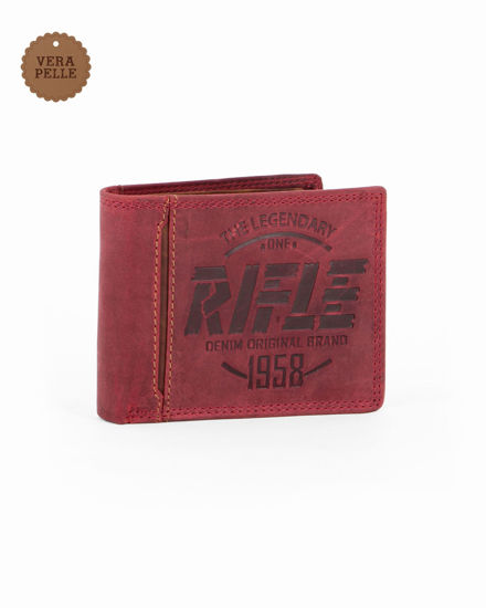 Immagine di RIFLE - Portafoglio uomo rosso con logo frontale e ribaltina in VERA PELLE