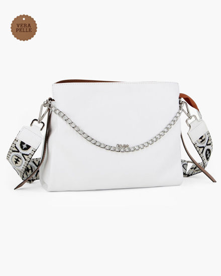 Immagine di DIVAS - Borsa sacca bianca in VERA PELLE con tracolla nastro - MADE IN ITALY