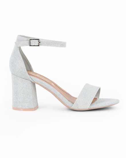 Immagine di MISS GLOBO - Sandalo argento in lurex con sottopiede in VERA PELLE e cinturino alla caviglia, tacco 7CM
