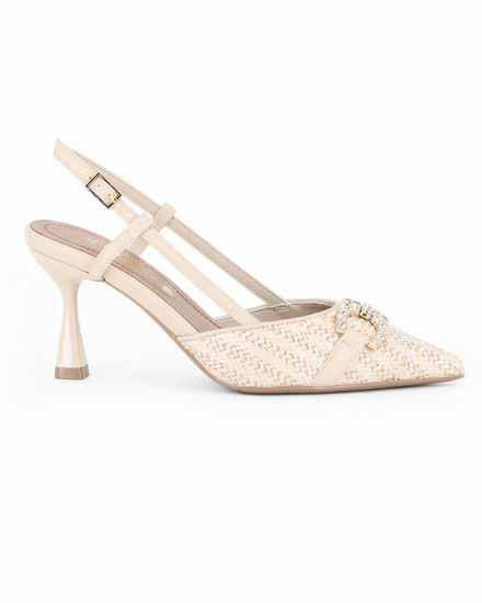 Immagine di MISS GLOBO - Décolleté slingback beige intrecciata con sottopiede in VERA PELLE e morsetto in strass, tacco 7,5CM