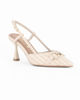 Immagine di MISS GLOBO - Décolleté slingback beige intrecciata con sottopiede in VERA PELLE e morsetto in strass, tacco 7,5CM