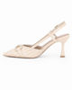 Immagine di MISS GLOBO - Décolleté slingback beige intrecciata con sottopiede in VERA PELLE e morsetto in strass, tacco 7,5CM