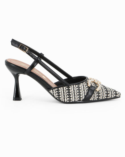Immagine di MISS GLOBO - Décolleté slingback nera intrecciata con sottopiede in VERA PELLE e morsetto in strass, tacco 7,5CM