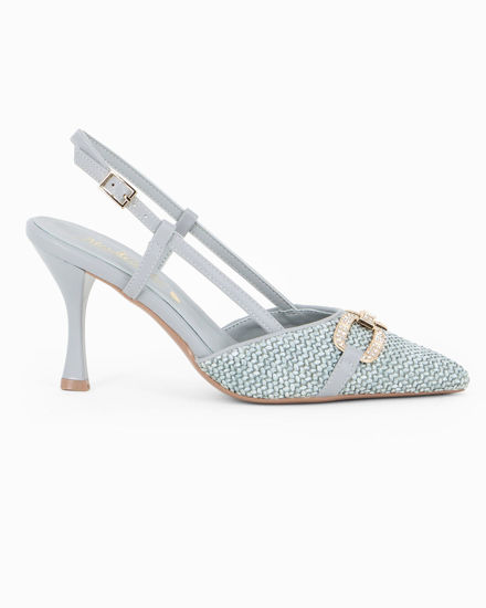 Immagine di MISS GLOBO - Décolleté slingback celeste intrecciata con morsetto in strass, tacco 8,5CM
