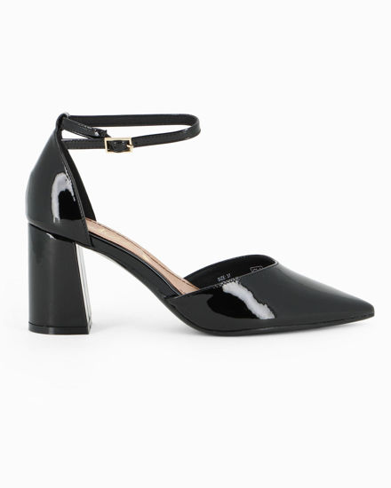 Immagine di MISS GLOBO - Décolleté nera in vernice con sottopiede in VERA PELLE e cinturino alla caviglia, tacco 7,5CM