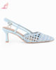 Immagine di LADY GLOBO - Décolleté slingback celeste intrecciata con sottopiede in VERA PELLE e ciondolo a cuore in strass, calzata comoda, tacco 6,5CM
