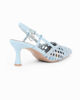 Immagine di LADY GLOBO - Décolleté slingback celeste intrecciata con sottopiede in VERA PELLE e ciondolo a cuore in strass, calzata comoda, tacco 6,5CM