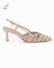 Immagine di LADY GLOBO - Décolleté slingback beige intrecciata con sottopiede in VERA PELLE e ciondolo a cuore in strass, calzata comoda, tacco 6,5CM