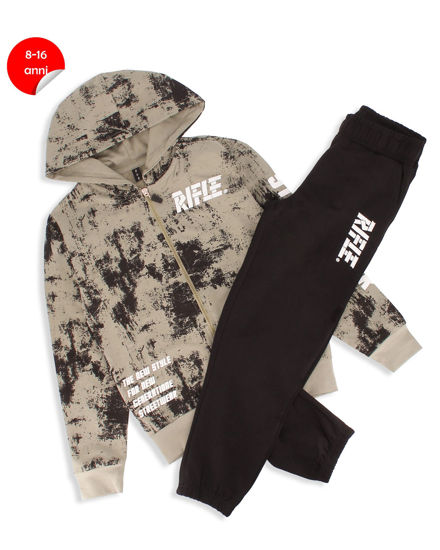 Immagine di RIFLE - COMPLETO TUTA FELPA BEIGE FULL ZIP CON CAPPUCCIO 8-16 ANNI