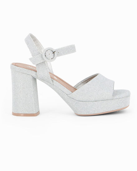 Immagine di MISS GLOBO - Sandalo argento in lurex con sottopiede in VERA PELLE e cinturino alla caviglia, tacco 9CM