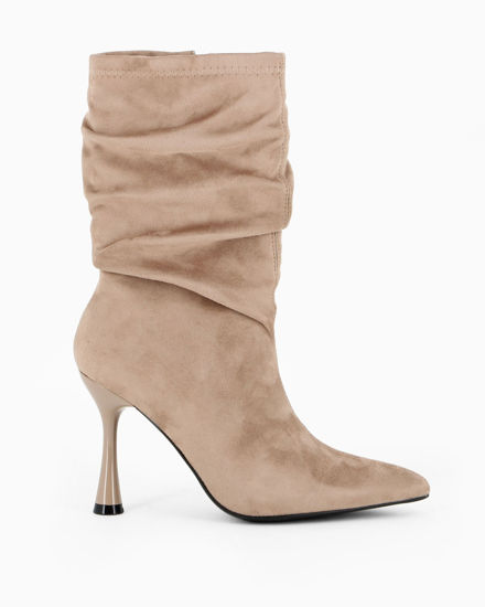 Immagine di MISS GLOBO - Stivale khaki scamosciato a punta con gambale arricciato e zip laterale, tacco 9,5CM