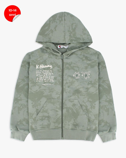 Immagine di KEITH HARING - FELPA VERDE FULL ZIP CON CAPPUCCIO DA RAGAZZO 10-14 ANNI