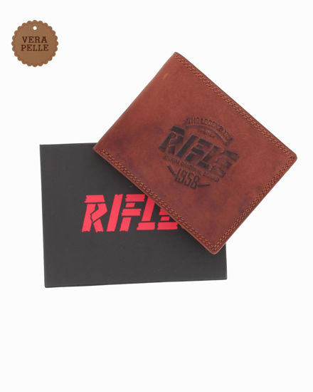 Immagine di RIFLE - Portafoglio cognac da uomo in VERA PELLE con ribaltina interna