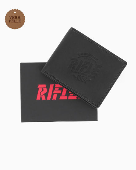 Immagine di RIFLE - Portafoglio nero da uomo in VERA PELLE con ribaltina interna