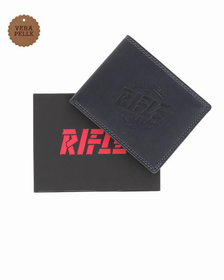 Immagine di RIFLE - Portafoglio blu da uomo in VERA PELLE con ribaltina interna