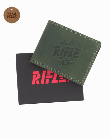 Immagine di RIFLE - Portafoglio verde da uomo in VERA PELLE con ribaltina interna