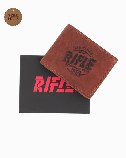 Immagine di RIFLE - Portafoglio cognac da uomo in VERA PELLE con ribaltina interna