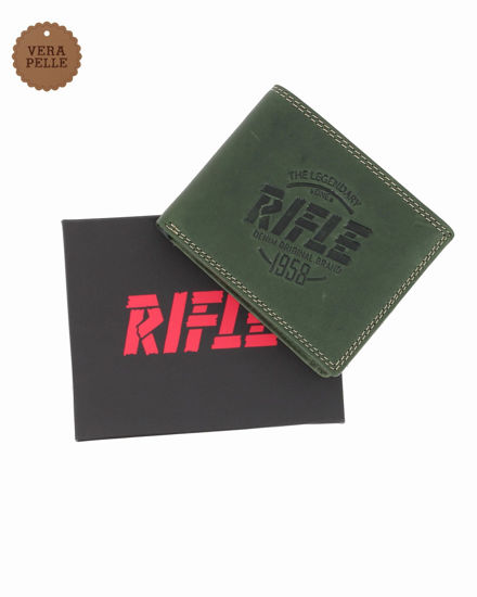 Immagine di RIFLE - Portafoglio verde da uomo in VERA PELLE con ribaltina interna