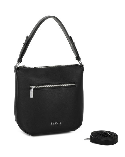 Immagine di RIFLE - Borsa un manico nera con tasca frontale, tracolla removibile