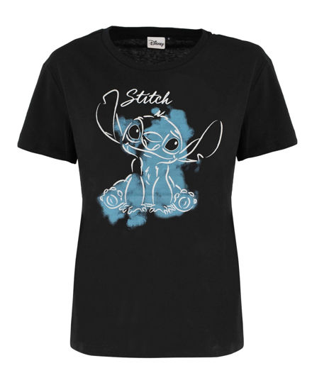 Immagine di LILO&STITCH - Tshirt nera da donna con stampa Stitch - JL052543