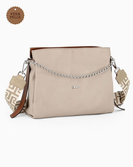 Immagine di DIVAS - Borsa sacca taupe in VERA PELLE con tracolla nastro - MADE IN ITALY