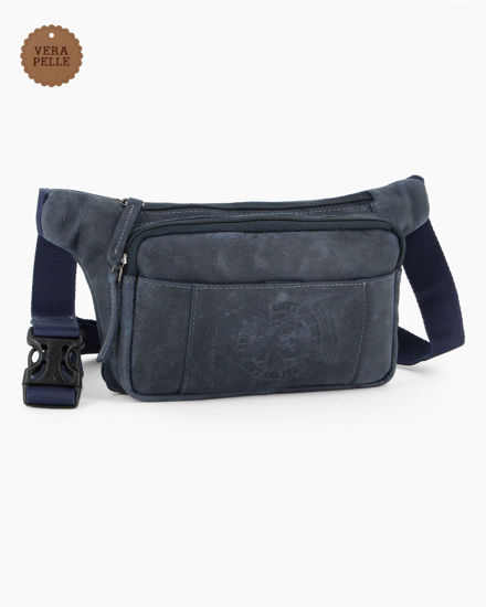 Immagine di LOTTO - Marsupio blu in VERA PELLE con doppia tasca frontale