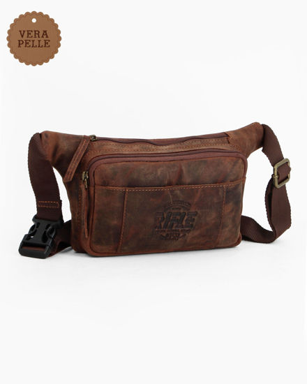 Immagine di RIFLE - Marsupio cognac da uomo in VERA PELLE con doppia tasca frontale