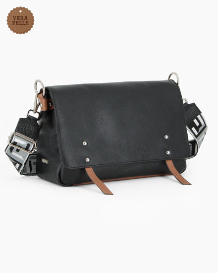 Immagine di DIVAS - Borsa nera modello postina VERA PELLE - MADE IN ITALY