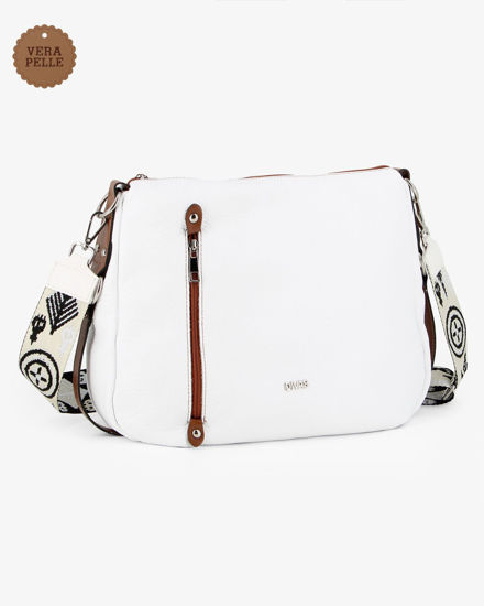Immagine di DIVAS - Borsa bianca in VERA PELLE con tasca frontale e tracolla nastro - MADE IN ITALY