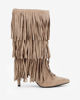 Immagine di MISS GLOBO - Stivale beige scamosciato con frange e zip laterale, tacco 8CM