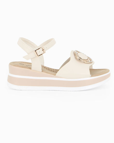 Immagine di MISS GLOBO - Sandalo panna platform con sottopiede memory soft e dettaglio metallico in strass, zeppa 5CM