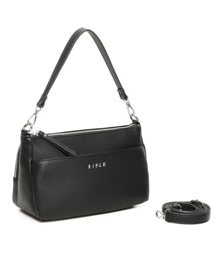 Immagine di RIFLE - Borsa un manico nera con tasca frontale e posteriore, tracolla removibile