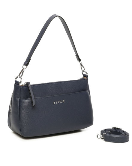 Immagine di RIFLE - Borsa un manico blu con tasca frontale e posteriore, tracolla removibile